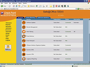Safe@Office 500W поддерживает целый ряд сервисов, предоставляемых по подписке