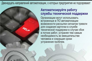 Автоматизируйте работу службы технической поддержки. Организации могут использовать встроенные в ПО автоматизации возможности рассылки сигналов тревоги для создания карточки в службе технической поддержки в случае сбоя в потоке работ, устраняя тем самым необходимость во вмешательстве человека и сокращая сроки устранения проблем.