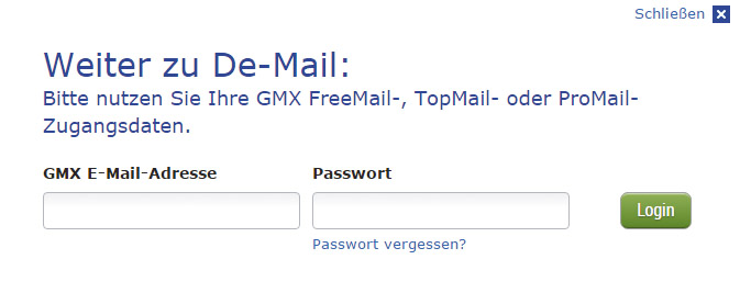 Начало регистрации в De-Mail на примере GMX.