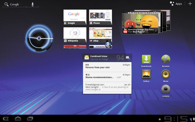 Главный экран Android 3.0 Главный экран Android 3.0