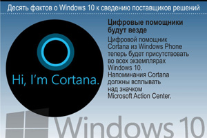 Цифровые помощники будут везде. Цифровой помощник Cortana из Windows Phone теперь будет присутствовать во всех экземплярах Windows 10. Напоминания Cortana должны всплывать над значком Microsoft Action Center.