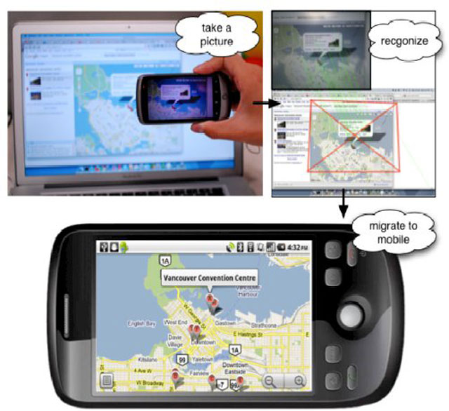 Deep Shot через камеру считывает с настольного ПК экран Google Maps и отображает его на смартфоне Deep Shot через камеру считывает с настольного ПК экран Google Maps и отображает его на смартфоне