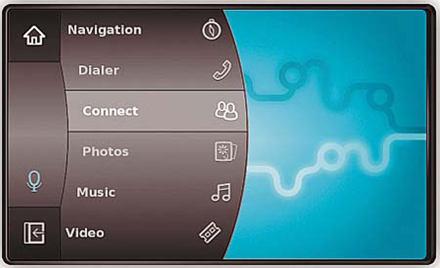 Главный экран MeeGo IVI UX 1.1 с интерфейсом в стиле карусели Главный экран MeeGo IVI UX 1.1 с интерфейсом в стиле карусели