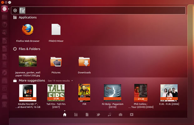 Теперь Unity Dash в онлайне запрашивает Amazon и Ubuntu One. Результаты поиска отображаются в категории More suggestions панели Dash Теперь Unity Dash в онлайне запрашивает Amazon и Ubuntu One. Результаты поиска отображаются в категории More suggestions панели Dash