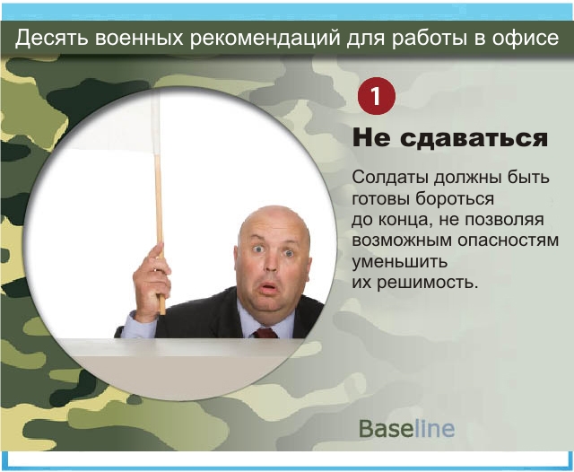 Не сдаваться. Солдаты должны быть готовы бороться до конца, не позволяя возможным опасностям уменьшить их решимость. Не сдаваться. Солдаты должны быть готовы бороться до конца, не позволяя возможным опасностям уменьшить их решимость.