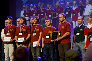 Команда МГУ — вице-чемпион мира 2015 г. Слева направо: М. Пядёркин, Г. Евстропов, В. Омельяненко, А. Калужин, А. Панкратьев