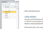 Я использовал навигационную панель (Navigation Pane) Word 2010 для перемещения по созданному мною документу и для изменения порядка следования его разделов, перетаскивая их заголовки с помощью мышки